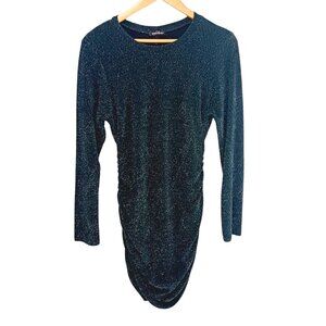 Speechless, Bodycon Party Dress, XL, Shimmer Green, Ruched Sides, Long Sleeve